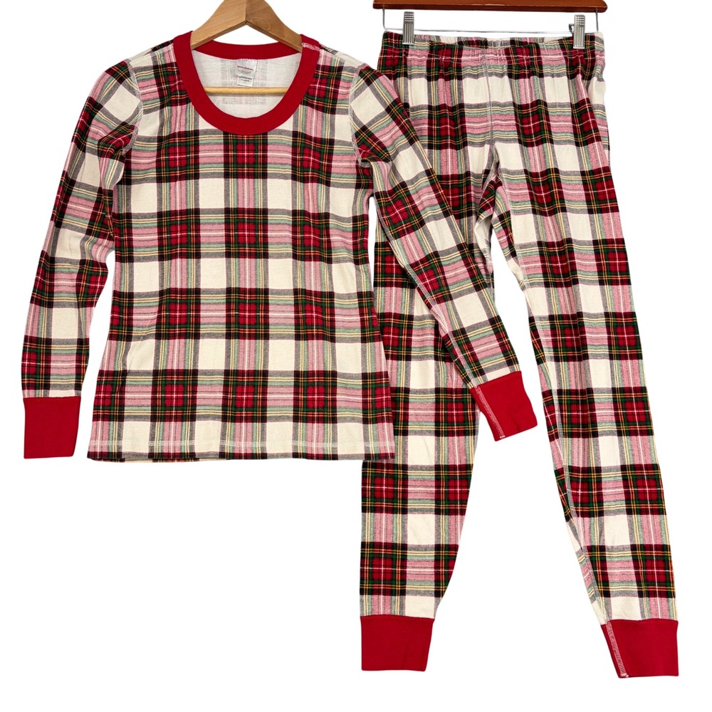 Hanna Andersson Womens S Red Plaid Organic Cotton Pajama Set Long John Sleepwear